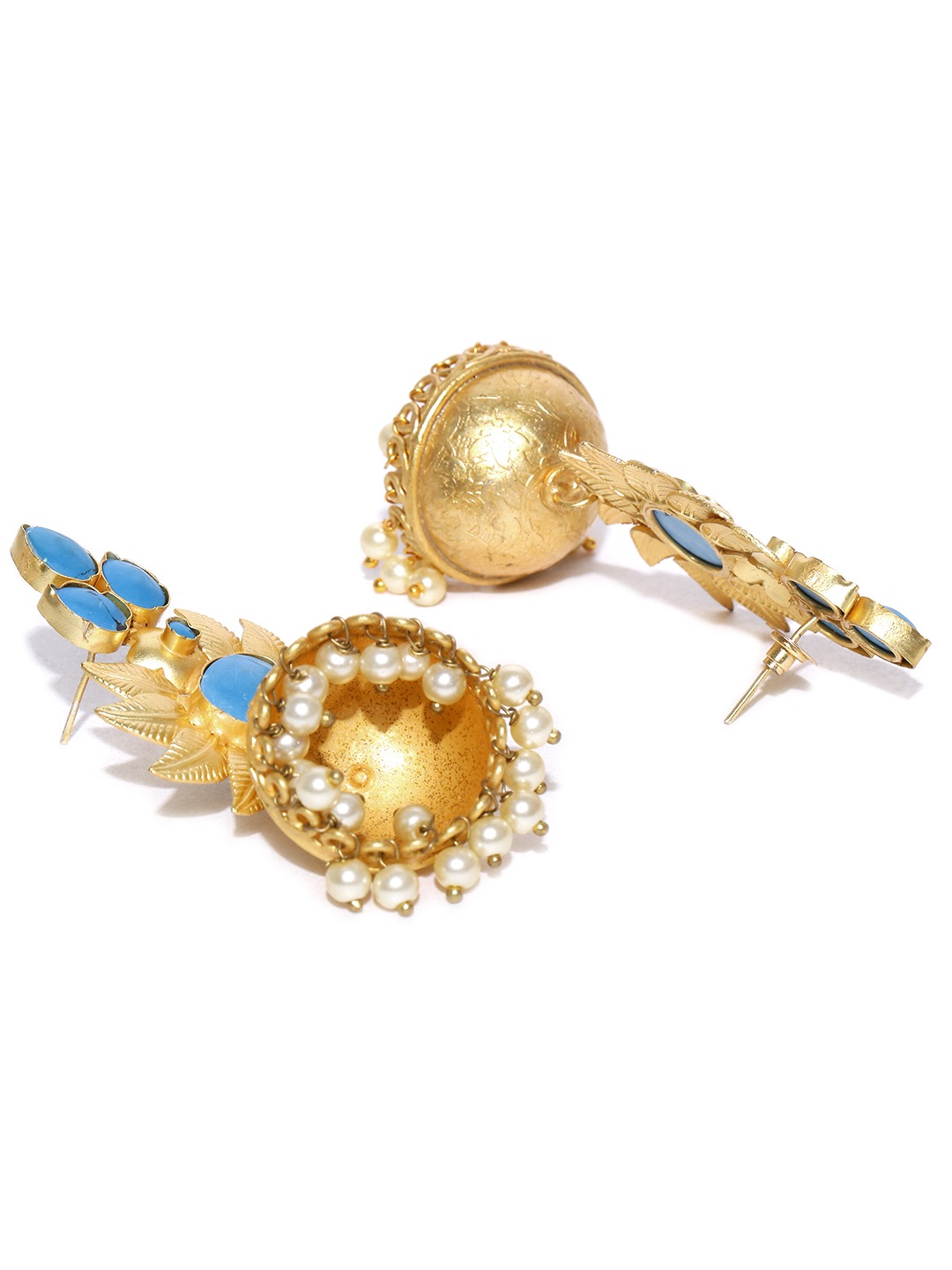 YouBella Blue Gold-Plated Dome Shaped Jhumkas